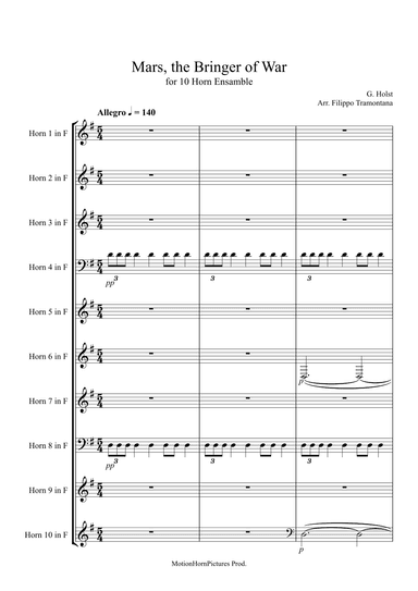 Mars, The Bringer of War - Score Only (arr. Filippo Tramontana)