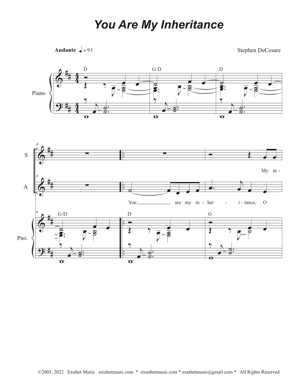 You Are My Inheritance (Duet for Soprano and Alto solo)