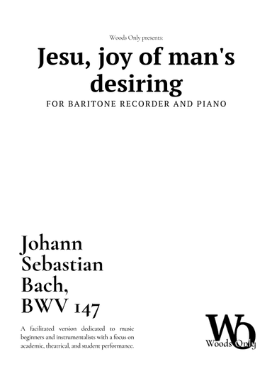 Jesu, joy of man's desiring by Bach for Bass Recorder and Piano (arr. Ander)
