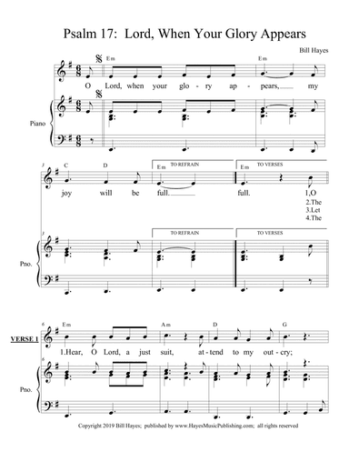 Psalm 17: Lord When Your Glory Appears - piano/vocal