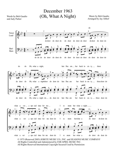 December 1963 (oh, What A Night) (arr. Jay Althof)