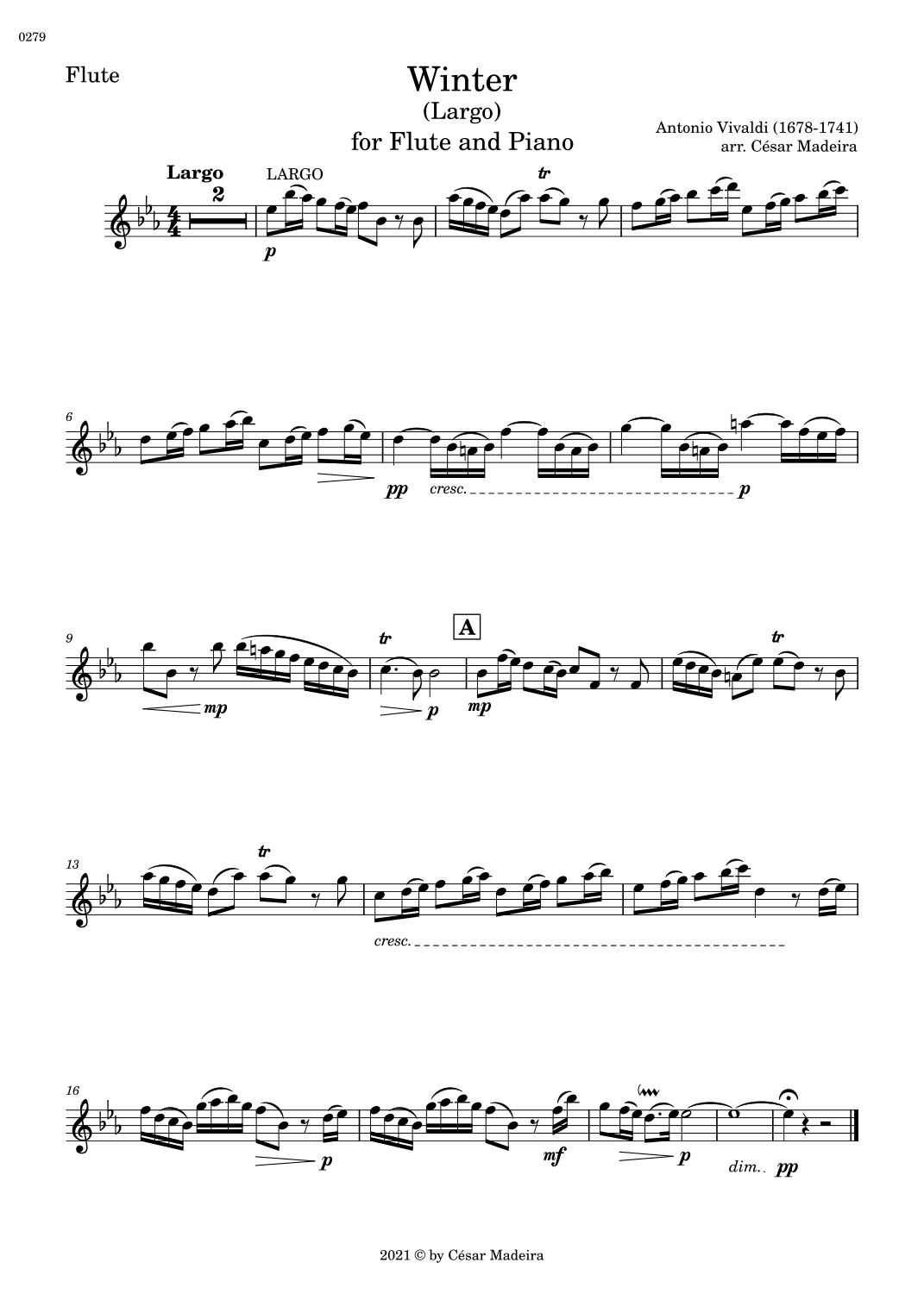 Winter by Vivaldi - Flute and Piano - II. Largo (Individual Parts) (arr. César Madeira)