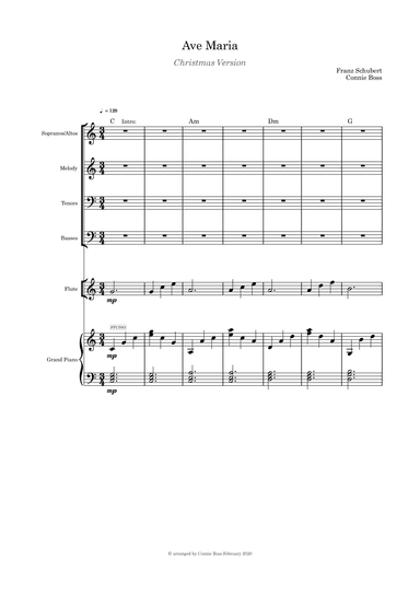 Ave Maria Christmas Verson Solo SATB flute or violin or cello and piano (arr. Connie Boss)