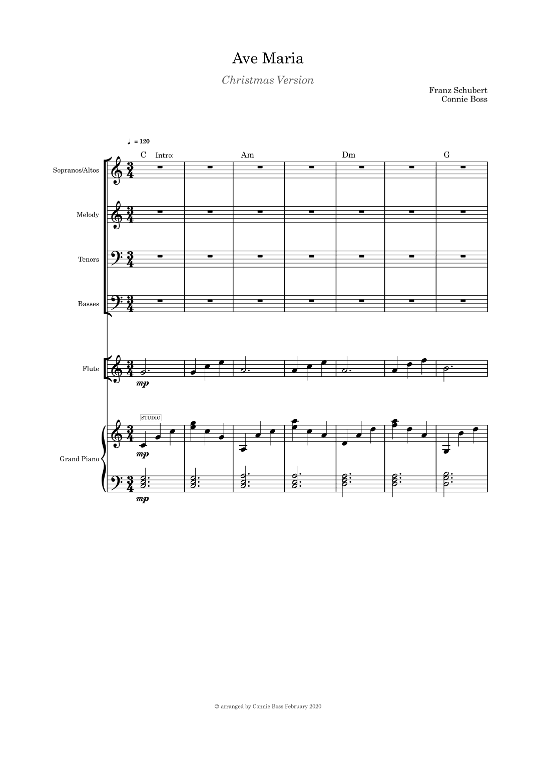 Ave Maria Christmas Verson Solo SATB flute or violin or cello and piano (arr. Connie Boss)