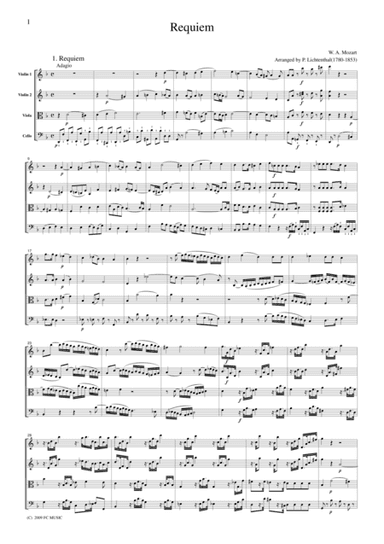 Mozart  Requiem K.626 (arranged by Lichtenthal), all mvts., for string quartet, CM020 (arr. LichtenthalSheet music for string quartet published by FC MUSIC. Set of score an)