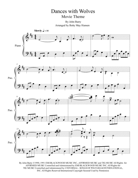 Dances With Wolves (arr. Betty May Hansen)