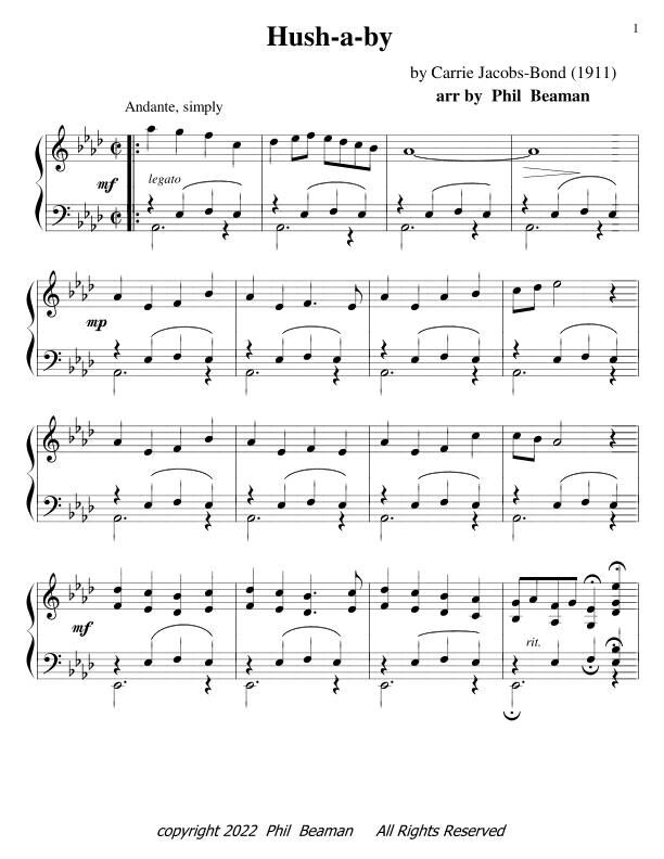 Hush-a-by - piano solo (arr. Phil Beaman)