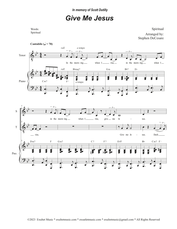 Give Me Jesus (2-part choir - (Soprano and Tenor) (arr. Stephen DeCesare)