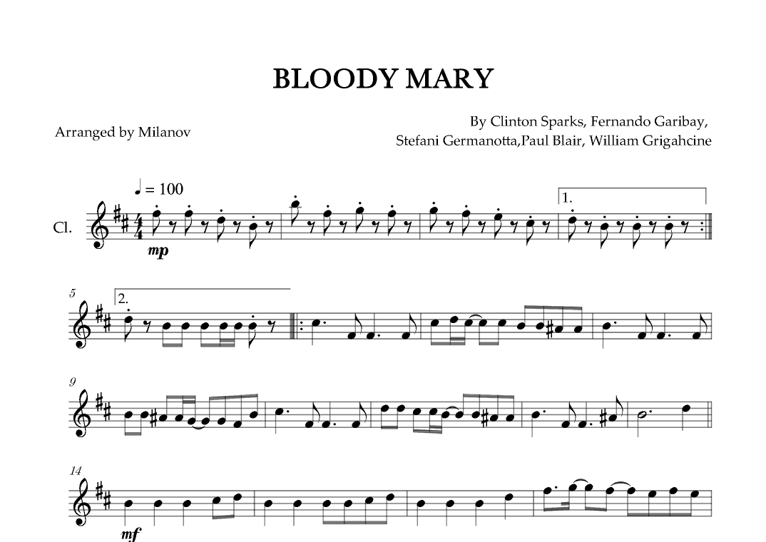 Bloody Mary (arr. Milanov)