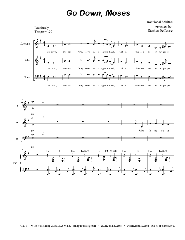 Go Down, Moses (Vocal Trio - (SAB) (arr. Stephen DeCesare)