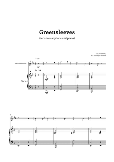 What Child Is This? (Greensleeves) - for alto saxophone and piano (arr. Henrique Oliveira)