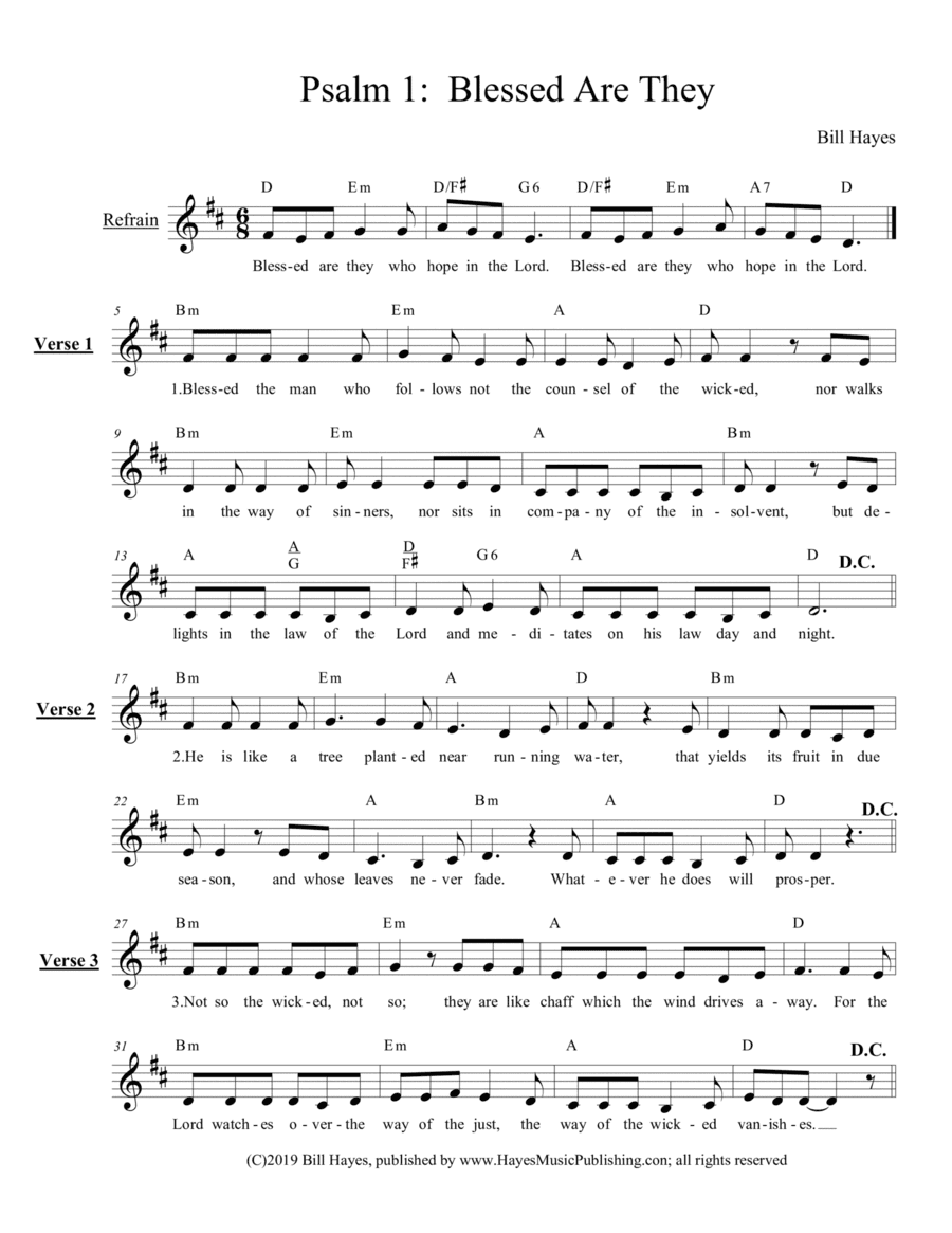 Psalm 1:  Blessed Are They (Leadsheet)