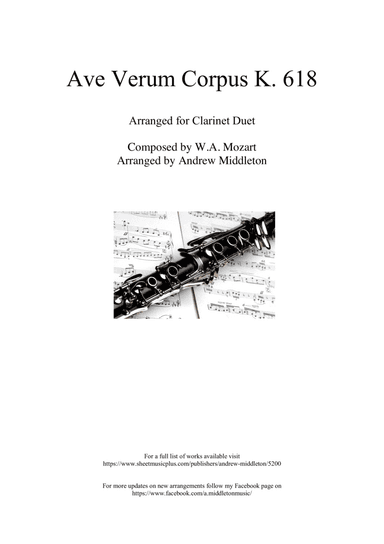 ave Verum Corpus K. 618 arranged for Clarinet Duet (arr. Andrew Middleton)