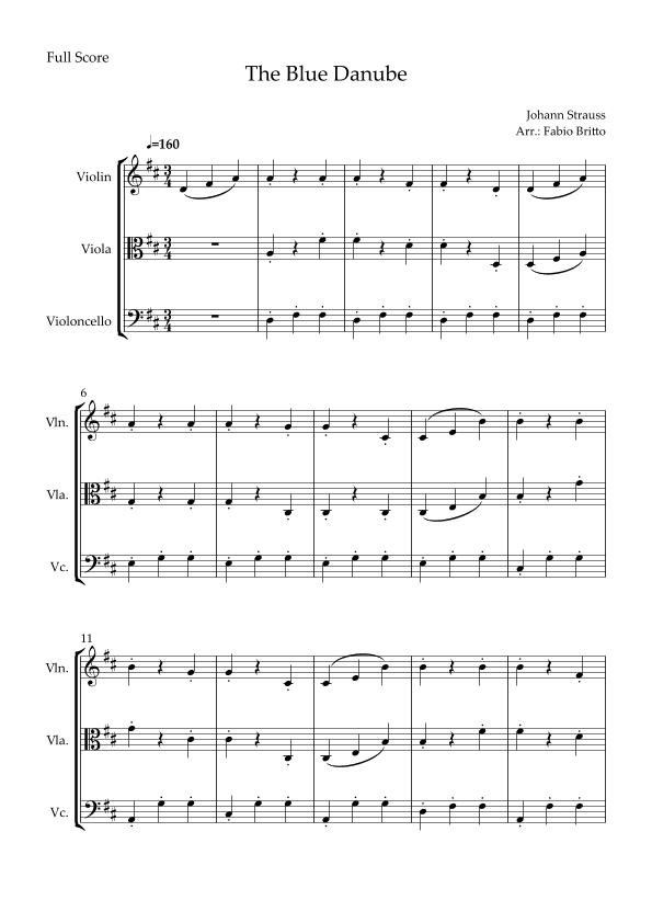 The Blue Danube (Waltz by Johann Strauss) for String Trio (arr. Fabio Britto)