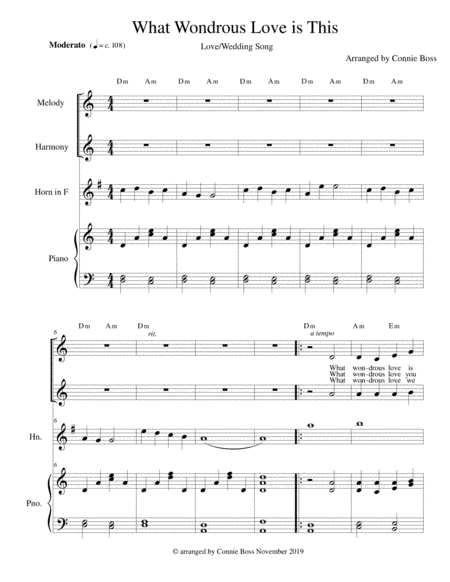 What Wondrous Love is This - Love/Wedding Song - french horn, vocal duet and piano (arr. Connie Boss)