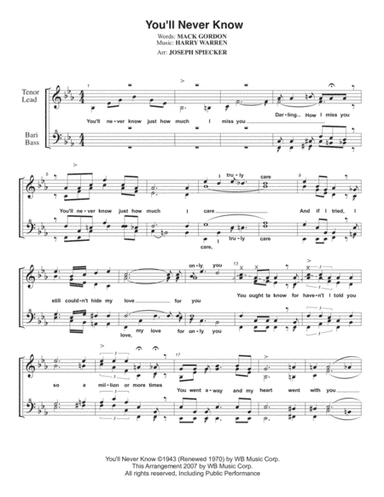 You'll Never Know (arr. Joseph Spiecker)