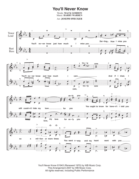 You'll Never Know (arr. Joseph Spiecker)