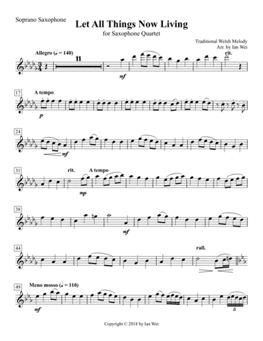 Let All Things Now Living for Saxophone Quartet (arr. Ian Wei)