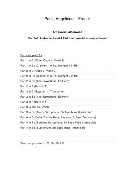 Panis Angelicus  - Solo with Flexible 4 part instrumental accompaniment arr. David Catherwood (arr. David Catherwood)