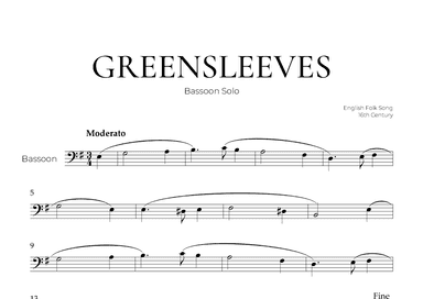 Greensleeves (Bassoon Solo) - English Folk Song (arr. Pedro Merendi)