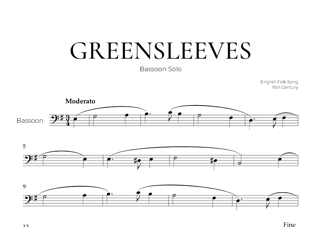 Greensleeves (Bassoon Solo) - English Folk Song (arr. Pedro Merendi)