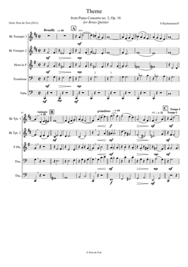 Theme from Piano Concerto no. 2, Op. 18 - S Rachmaninoff (Brass Quintet) (arr. Peet du Toit)