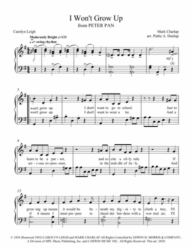 I Won't Grow Up (arr. Pattie A. Dunlap)