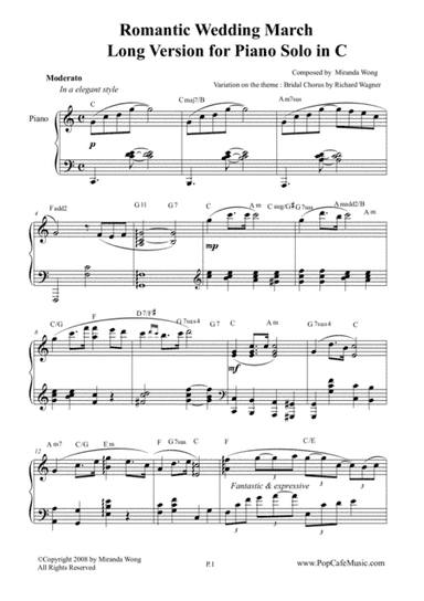Romantic Wedding March by Miranda Wong - Long Version for Piano Solo in C Key (arr. Miranda Wong)