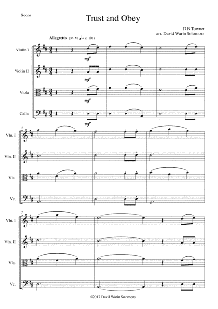 Trust and Obey for string quartet (arr. David Warin Solomons)