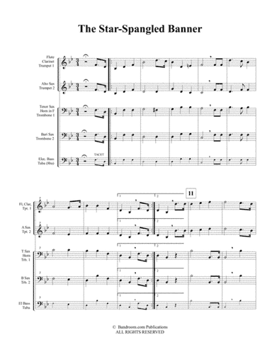 THE STAR-SPANGLED BANNER (USA National Anthem)  - for pep band, basketball band, jazz combo, small j (arr. Bandroom.com Publications)
