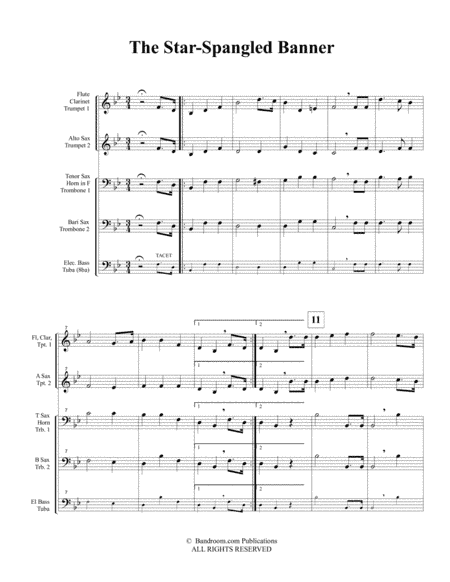 THE STAR-SPANGLED BANNER (USA National Anthem)  - for pep band, basketball band, jazz combo, small j (arr. Bandroom.com Publications)