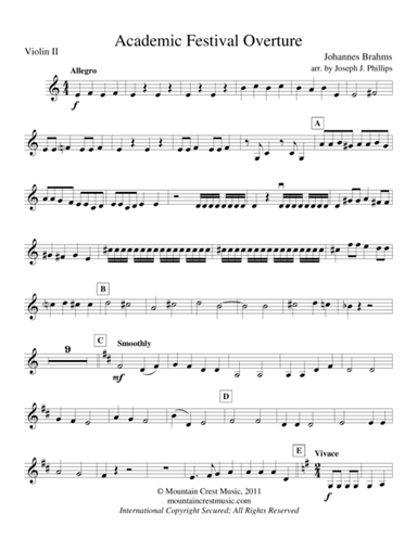 Academic Festival Overture-Violin 2 part (arr. Joseph J. Phillips)