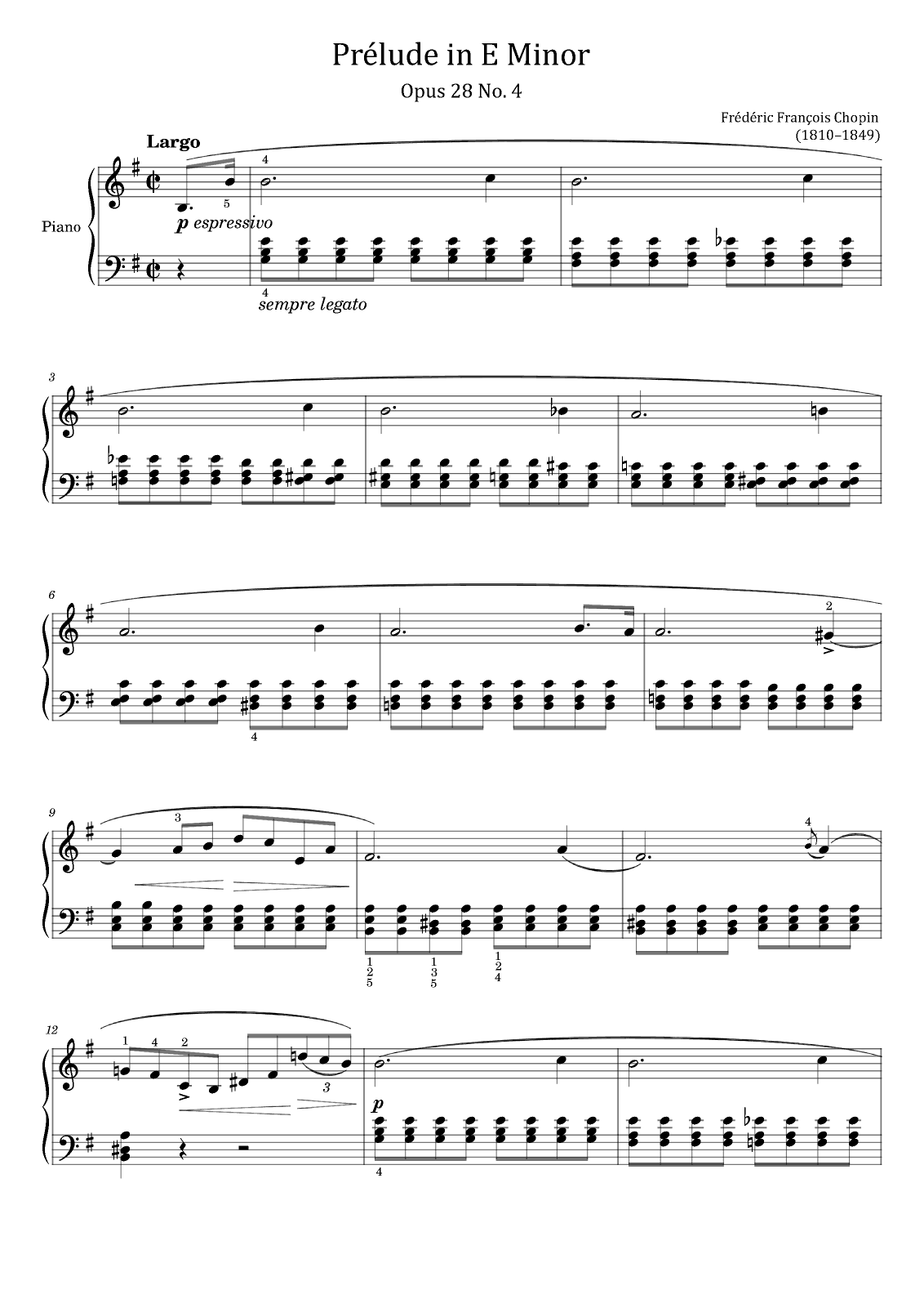 Chopin - Prelude Op. 28 No. 4 in E Minor - With Finger (arr. poon)