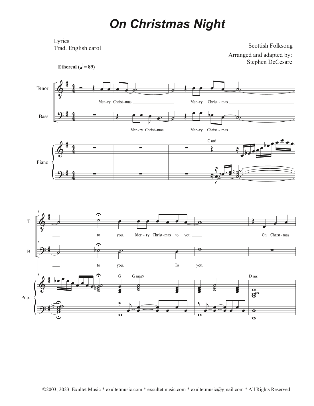 On Christmas Night (2-part choir - (TB) (arr. Stephen DeCesare)