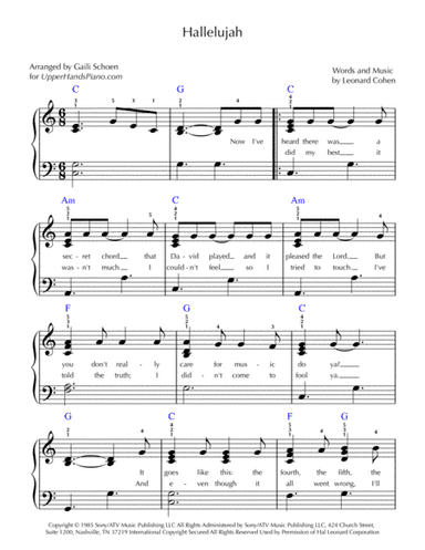 Hallelujah (arr. Gaili Schoen for UpperHandsPiano.com)