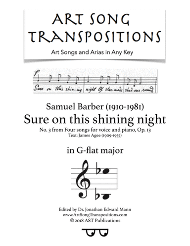 Sure On This Shining Night, Op. 13, No. 13 (arr. ArtSongTranspositions.com)