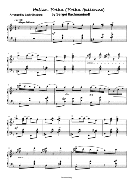 Italian Polka (Polka Italienne) by Sergei Rachmaninoff (arr. Leah Ginzburg)