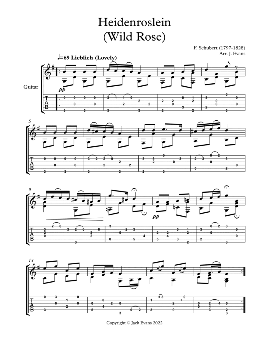Schubert Heidenroslein - solo guitar (arr. Jack Evans)