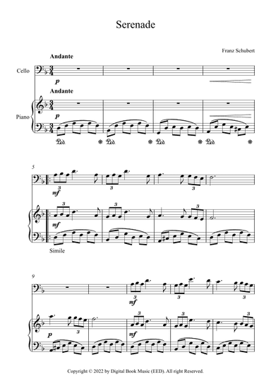 Serenade - Franz Schubert (Cello + Piano) (arr. Digital Book Music)