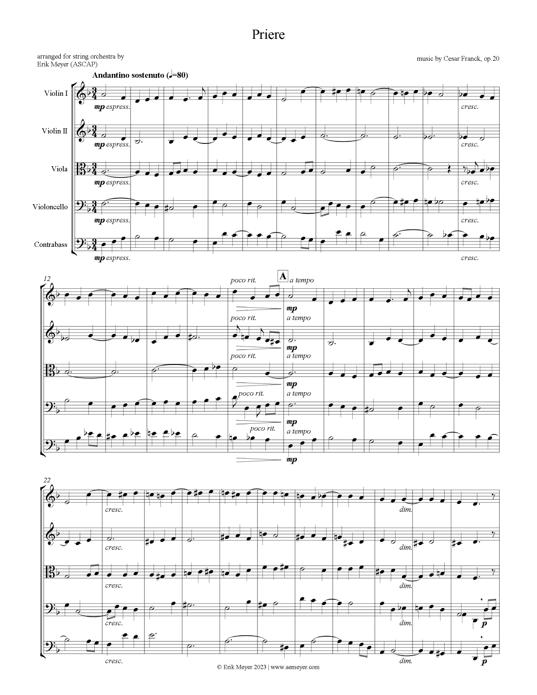 Priere, op.20 (arr. Erik Meyer)