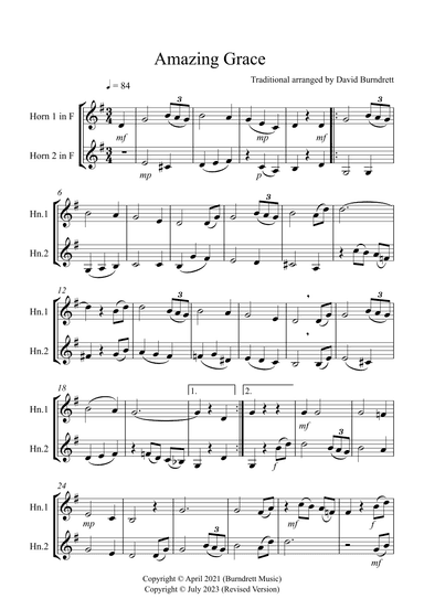 Amazing Grace for French Horn Duet (arr. David Burndrett)