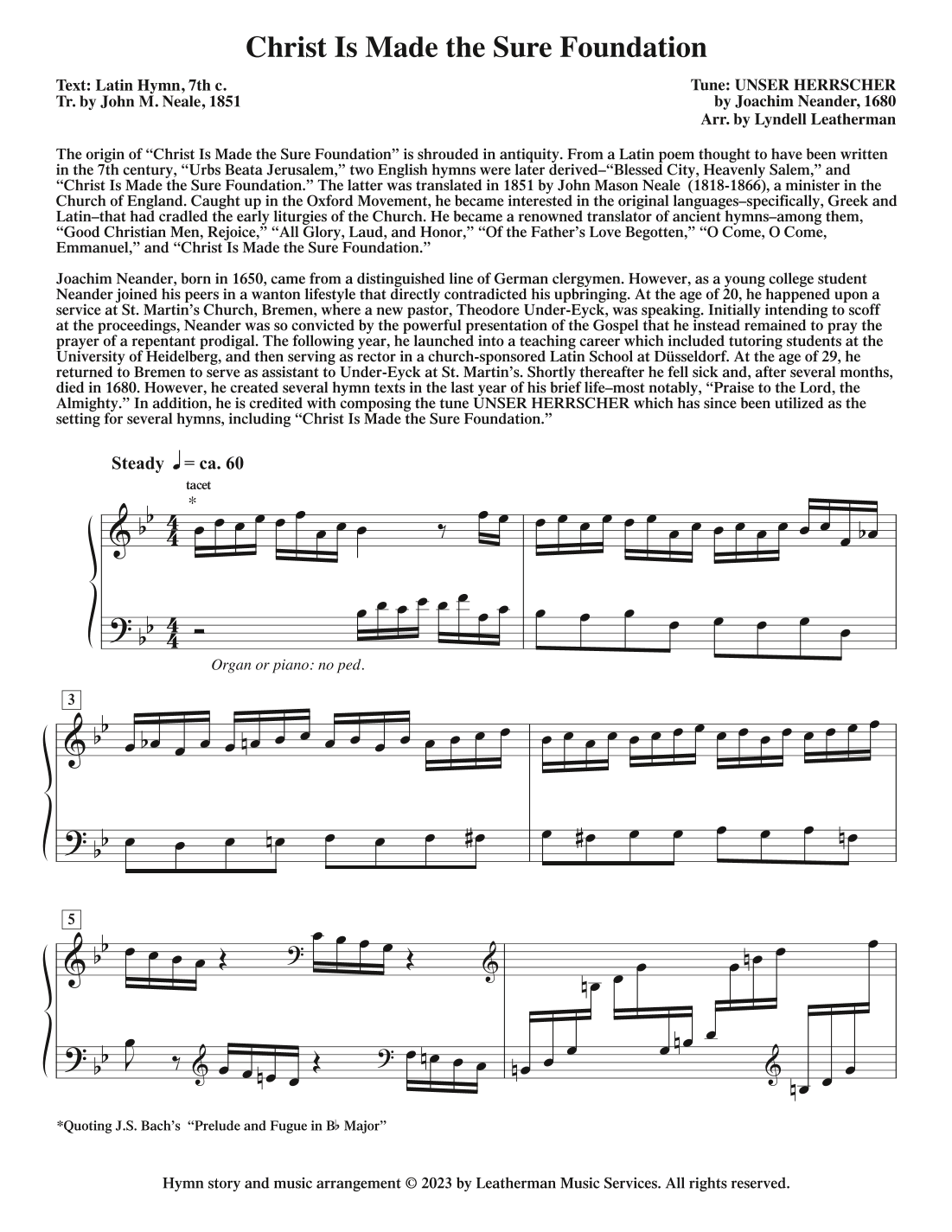 Christ Is Made the Sure Foundation (arr. Lyndell Leatherman)