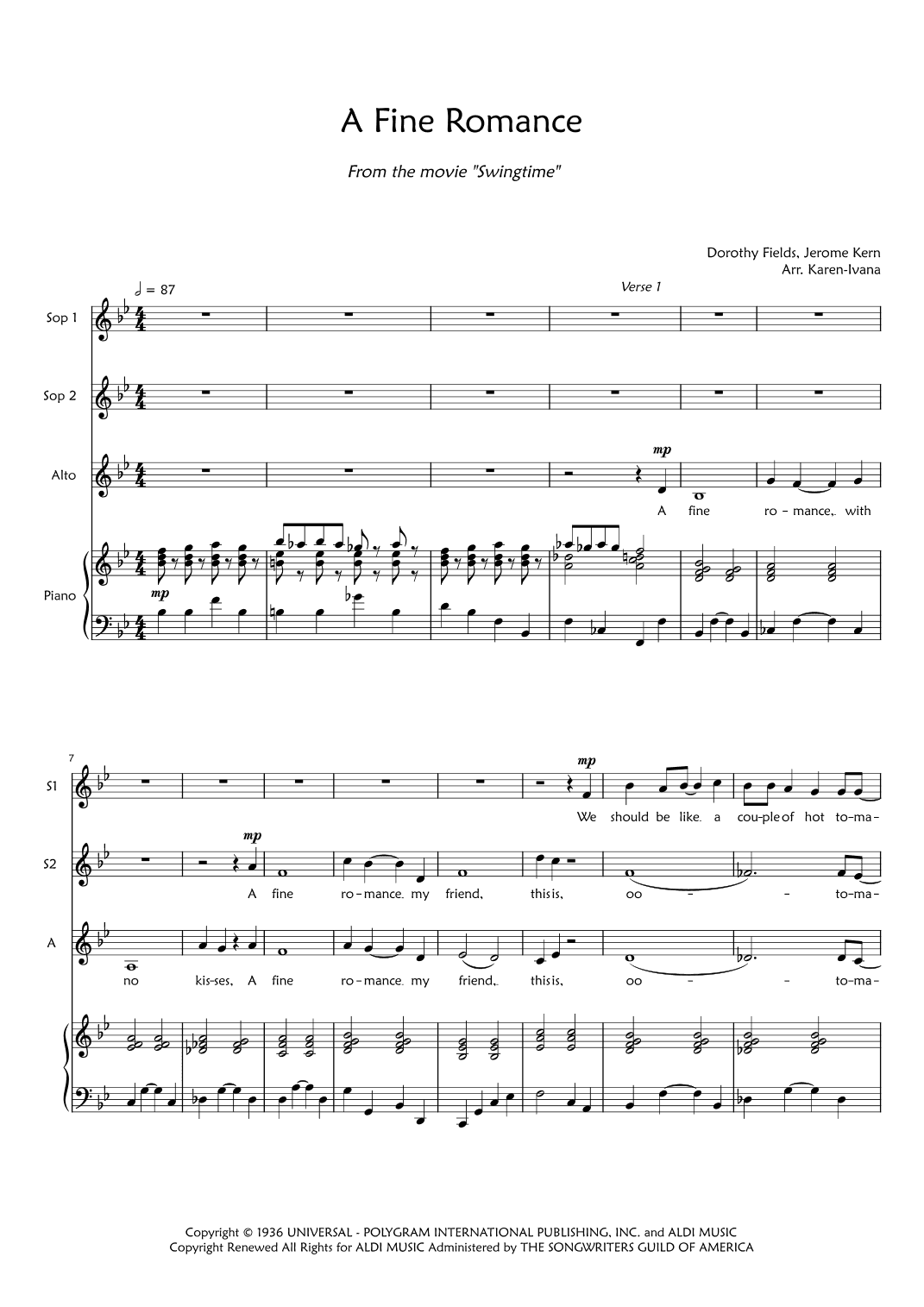 A Fine Romance (arr. Karen Ivana)