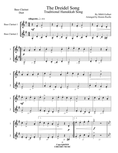 The Dreidel Song - Bass Clarinet Duet - Intermediate (arr. Dennis Ruello)