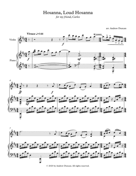 Hosanna Loud Hosanna (ELLACOMBE) - Piano and Violin (arr. Andrew Duncan)