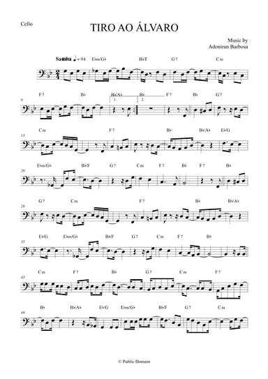 Tiro ao Álvaro by Adoniran Barbosa - Cello (arr. The Sheet Music Library)