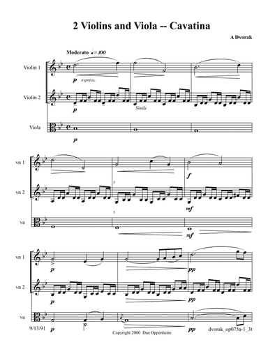 Dvorak: Cavatina for 2 Violins and Viola (arr. D Oppenheim)