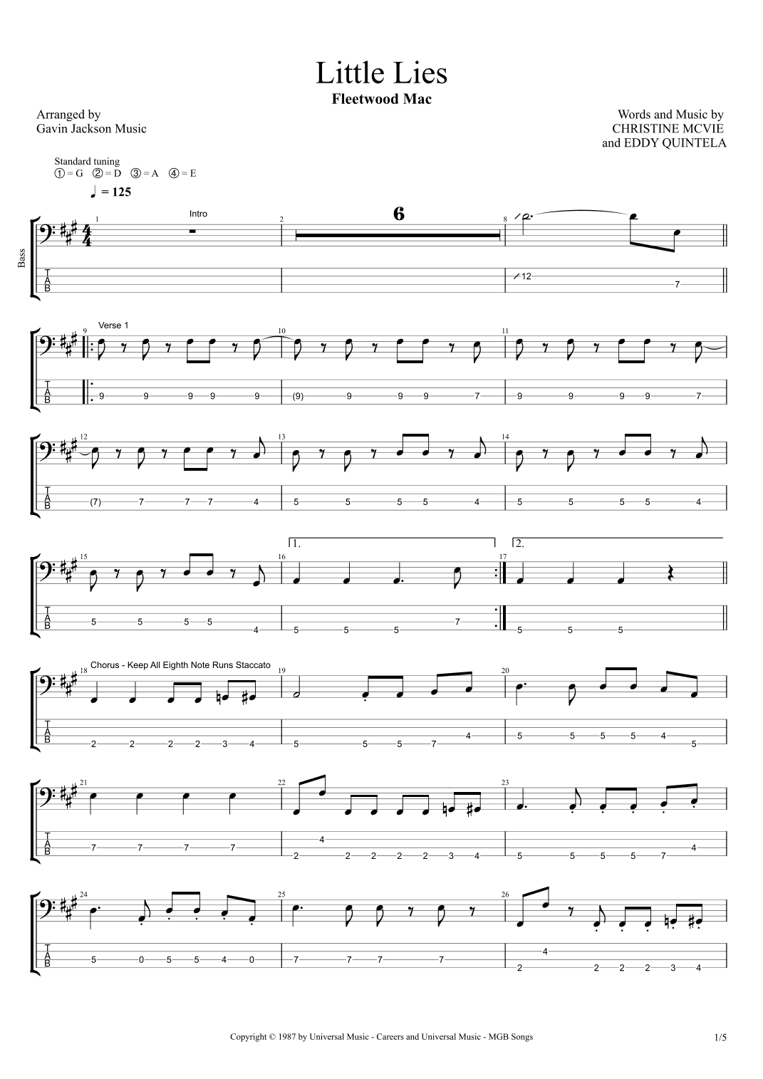Little Lies (arr. Gavin Jackson Music)