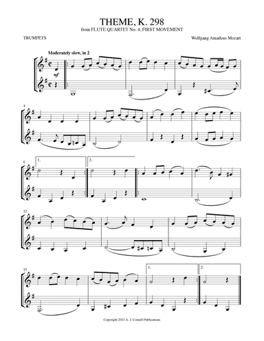 Theme (from Flute Quartet No. 4, K. 298, First Movement) (arr. Mark Phillips)