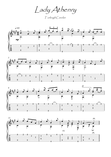 Lady Athenry by Carolan guitar fingerstyle with tablature (arr. PianoSheetNow)